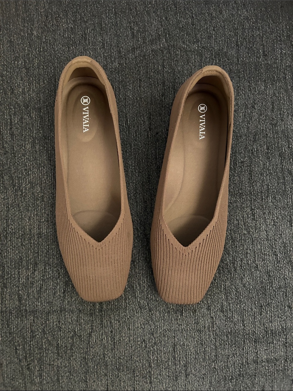 VIVAIA Women's Brown Knit Square-Toe Ballet Flats